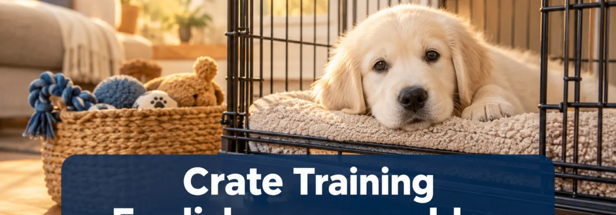 Crate Training English cream golden retriever puppies